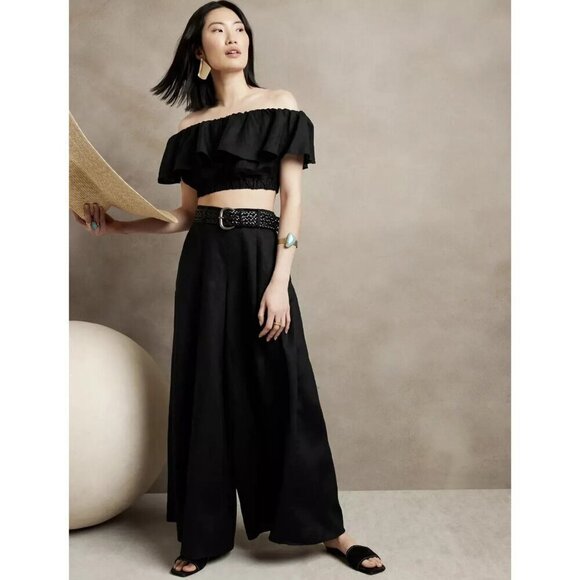 Banana Republic Pants - Banana Republic Meridian Black  Linen Pant with Matching Top Size S 4